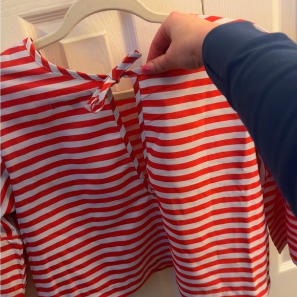 Red & White Striped Bell Sleeve Top | Back Tie Detail | Size Small - Picture 2 of 2
